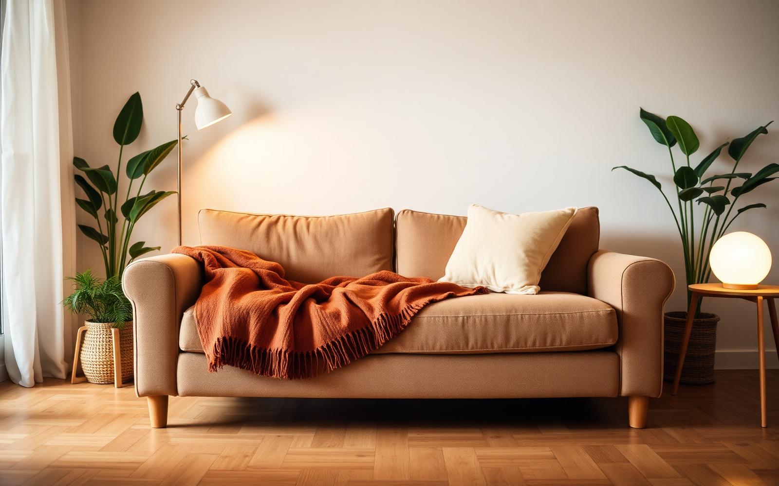 Cozy couch inviting a guest to stay