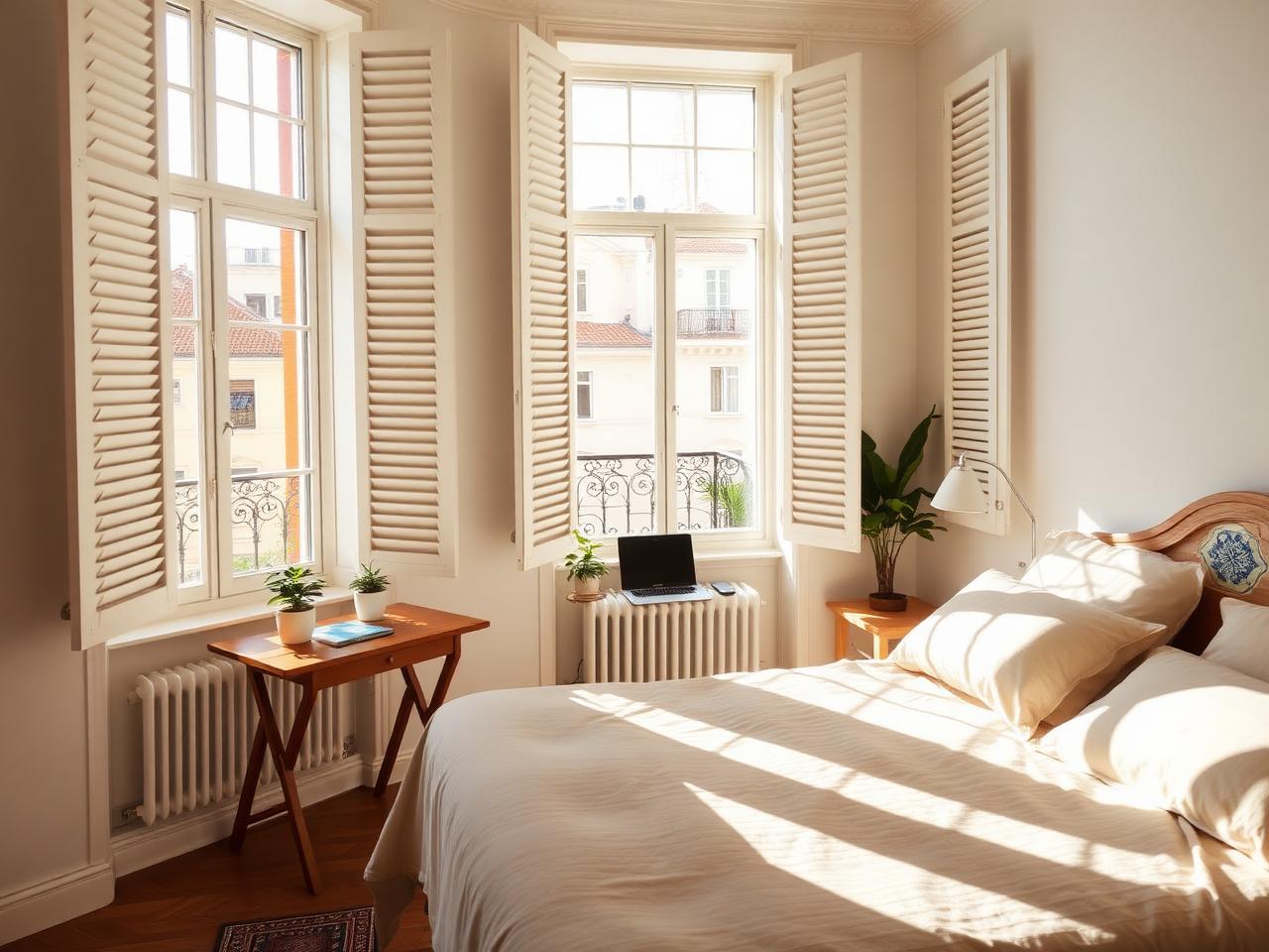 Sunlit private room in a Graça townhouse in Lisbon